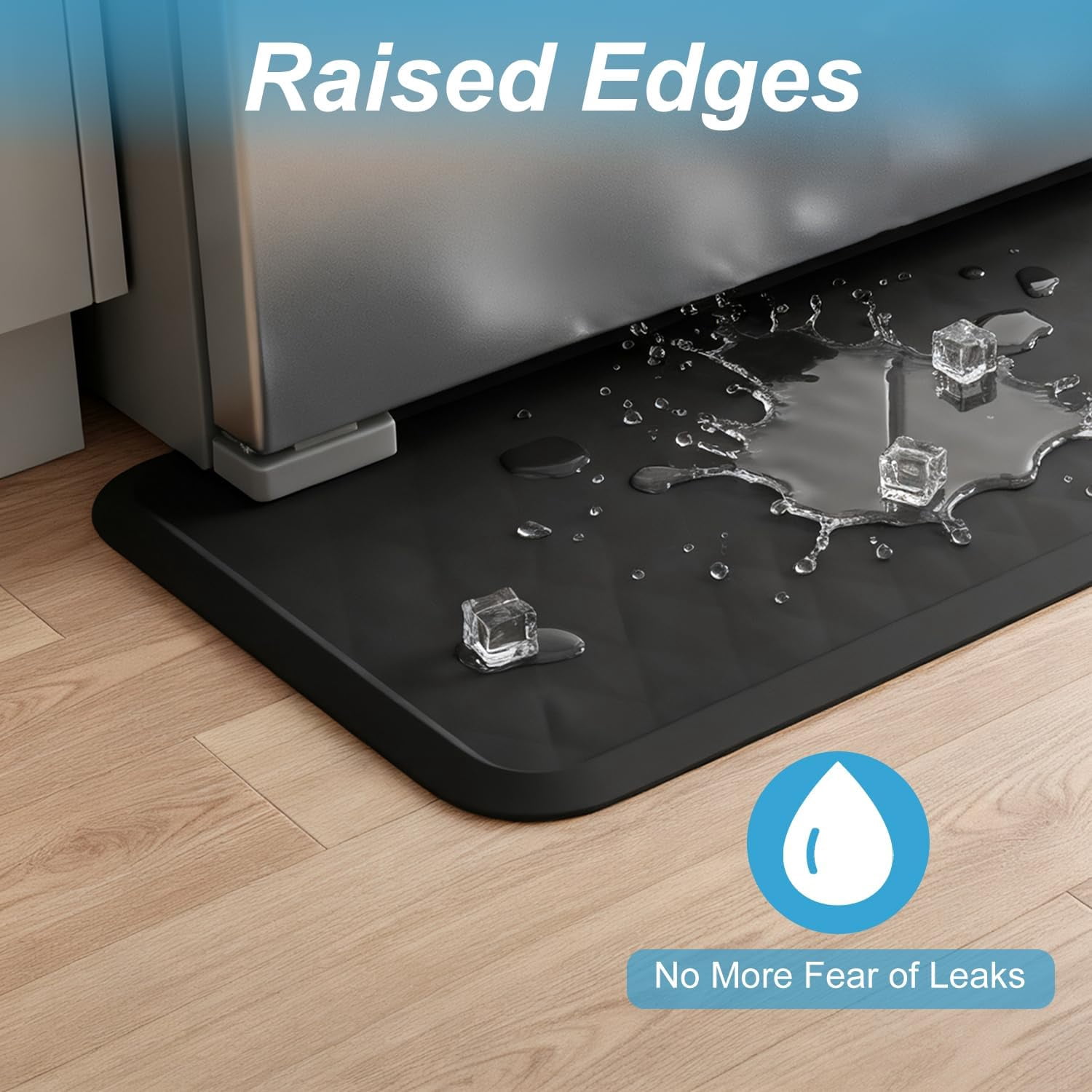 JJEAN-Refrigerator Mat, 27" L x 6" 1/2 D Washing Machine Spill Liner, Drip Tray and Leak Catcher Mat, Fridge Mat Prevent Water Leakage and Floor Damage from Elecrical Equipment Heavy Duty Black