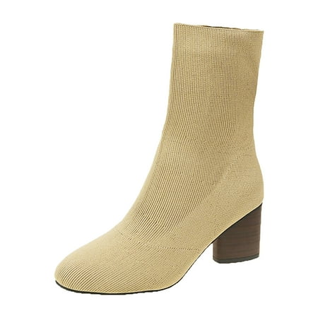 

ZHAGHMIN Heel Boots Women Fashion Women Fabric Cloth Solid Color Autumn Thick Sole Square Heels Slip On Mid Booties Round Toe Shoes Tall Boots Wide Calf For Women Mid Calf Boots For Women No