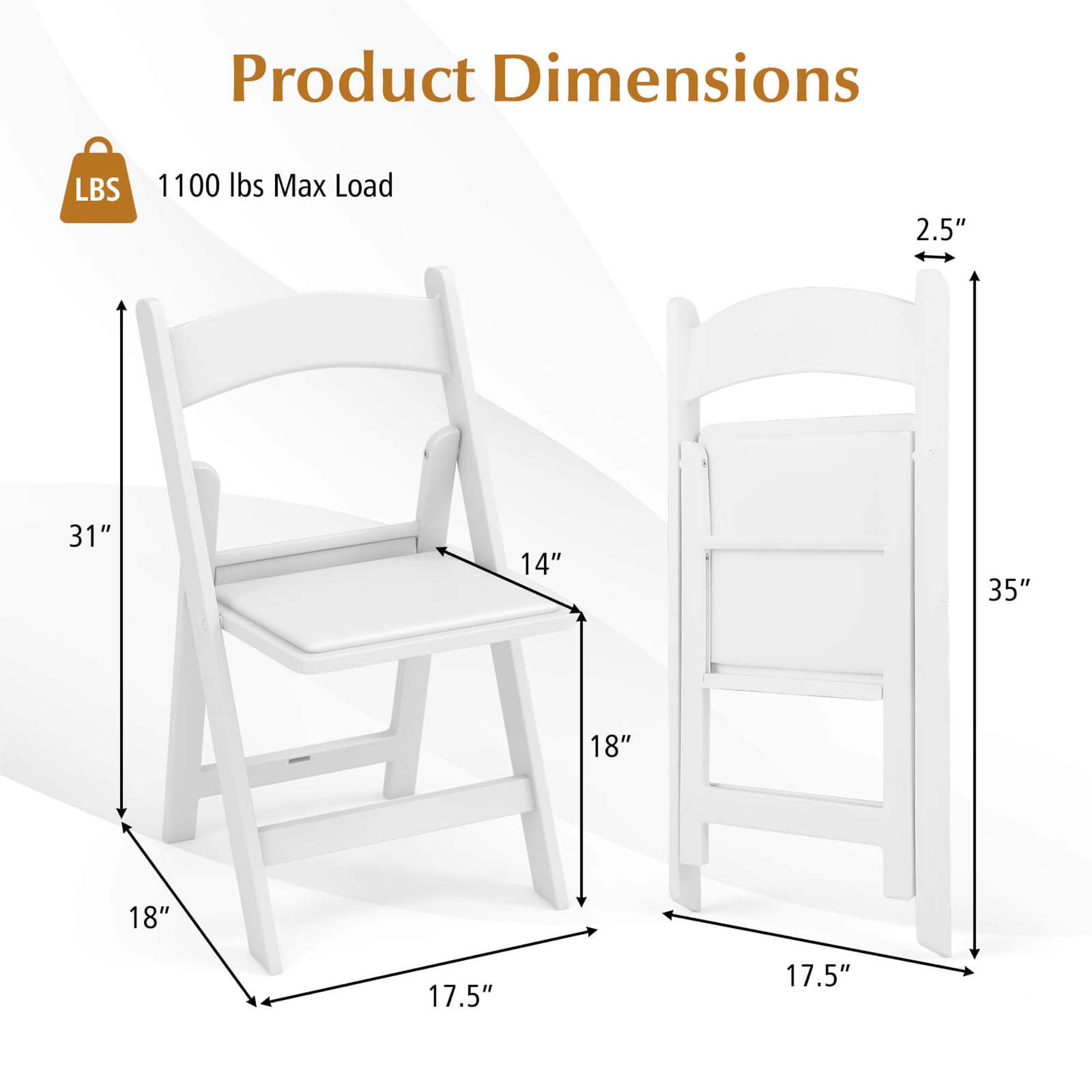 Costway 4 Pack Resin Folding Chairs with Padded Seat All-Weather Resin Frame Patio