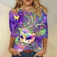 thumbnail image 2 of QATAINLAV Womens Mardi Gras Shirts 3/4 Length Sleeve Crewneck Tee Top Funny Graphic Print 2025 Fashion Carnival Party Blouses Multicolor M, 2 of 6