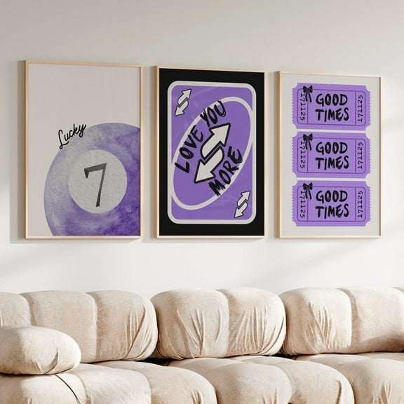 Luvia Purple Trendy Retro Posters Dorm Room Prints Purple Poster College Apartment Decor Girly Purple Art, Modern Wall Decor Set 3 Prints 8x12 UNFRAMED