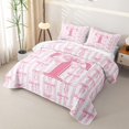 thumbnail image 3 of Meiyoeat Girly Bow Letter T Twin Quilt Set for Girls,Cute Stripe Twin Coverlet Set,Light Pink White, 3 of 7