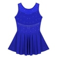 thumbnail image 4 of Vxuxlje Kids Girls Ice Skating Sparkle Diamond V-shaped Sheer Tulle Splice Leotard A-line Dress for Blue 16, 4 of 7