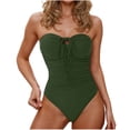 thumbnail image 1 of Swiftwear Womens Strapless One-Piece Swimsuit with Tie-Front Detail & Ruched Midsection - Stretchy Form-Fitting Bathing Suit for Beach/Pool Army Green S, 1 of 4