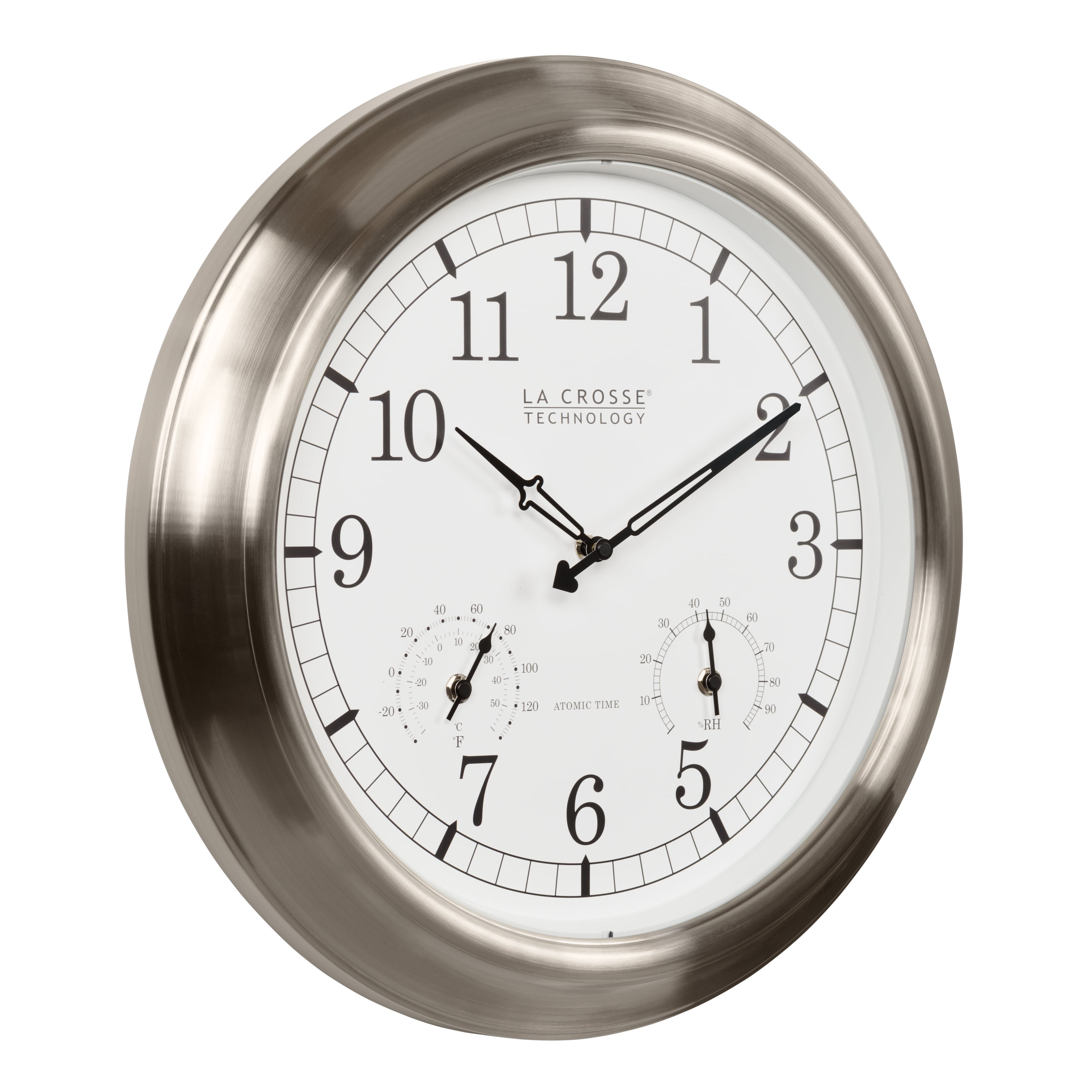 La Crosse Technology 17.9-inch Indoor/Outdoor Classic Stainless Steel Atomic Analog Wall Clock, 404-80017-INT