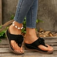 thumbnail image 6 of KIJBLAE Women's Floral Open Toe Wedge Flip Flops, Wide Width Comfort Casual Summer Beach Outdoor Vacation Slippers Black 38, 6 of 9
