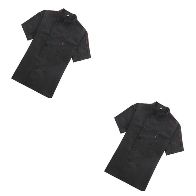 Matsuzay Chef Coat Short Sleeve Cook Jacket Clothing Skin-friendly Fashion Breathable Summer Uniform for Restaurant Hotel Cafe Kitchen Negro M 2piezas