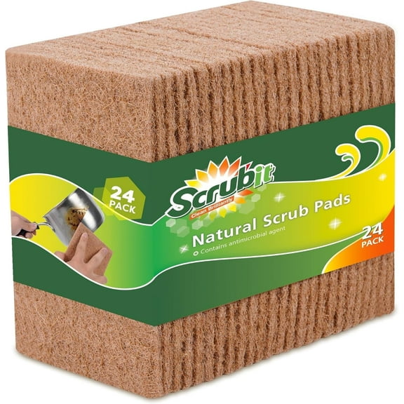 SCRUBIT Natural Scrub Pads, Non Scratch Cleaning Sponges with Natural Sisal Fibers, 24-Pack
