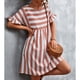 thumbnail image 2 of Vestido a rayas Moda casual Una línea Volantes Manga corta Estampado a rayas Vestido a media pierna fluido informal, 2 of 6