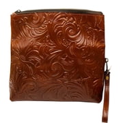 Patricia Nash Women's Tooled Leather Valerie Fold Over Wristlet Brown Gift Box