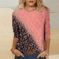 thumbnail image 2 of Pompotops T-shirt Ample à Imprimé Léopard pour Femme, Manches 3/4, Col Rond, Haut Décontracté, Liquidation, 2 of 5