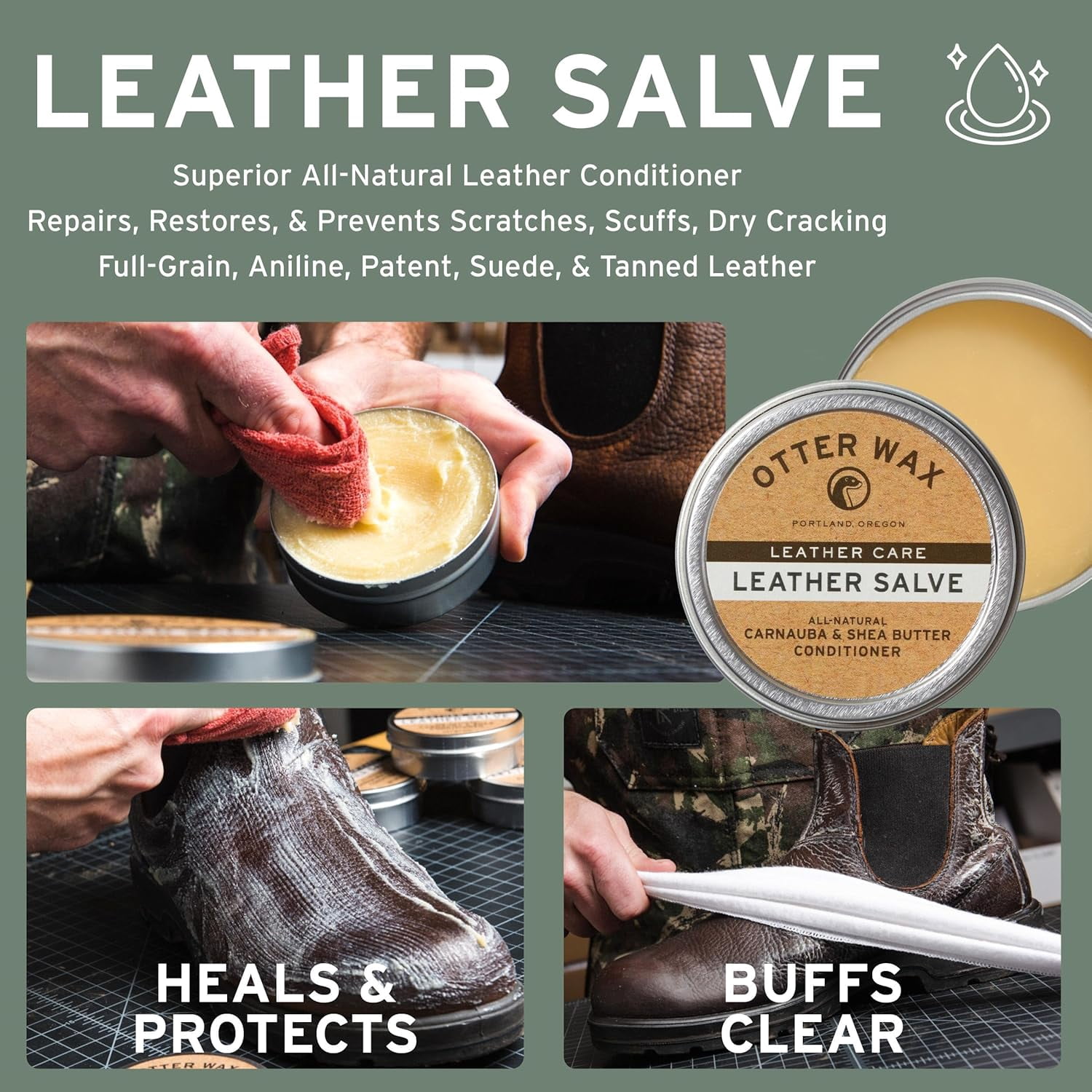 Leather Salve | Leather Cleaner & Conditioner | -Natural Balm for Furniture, Boots, Jackets, Shoes & Bag