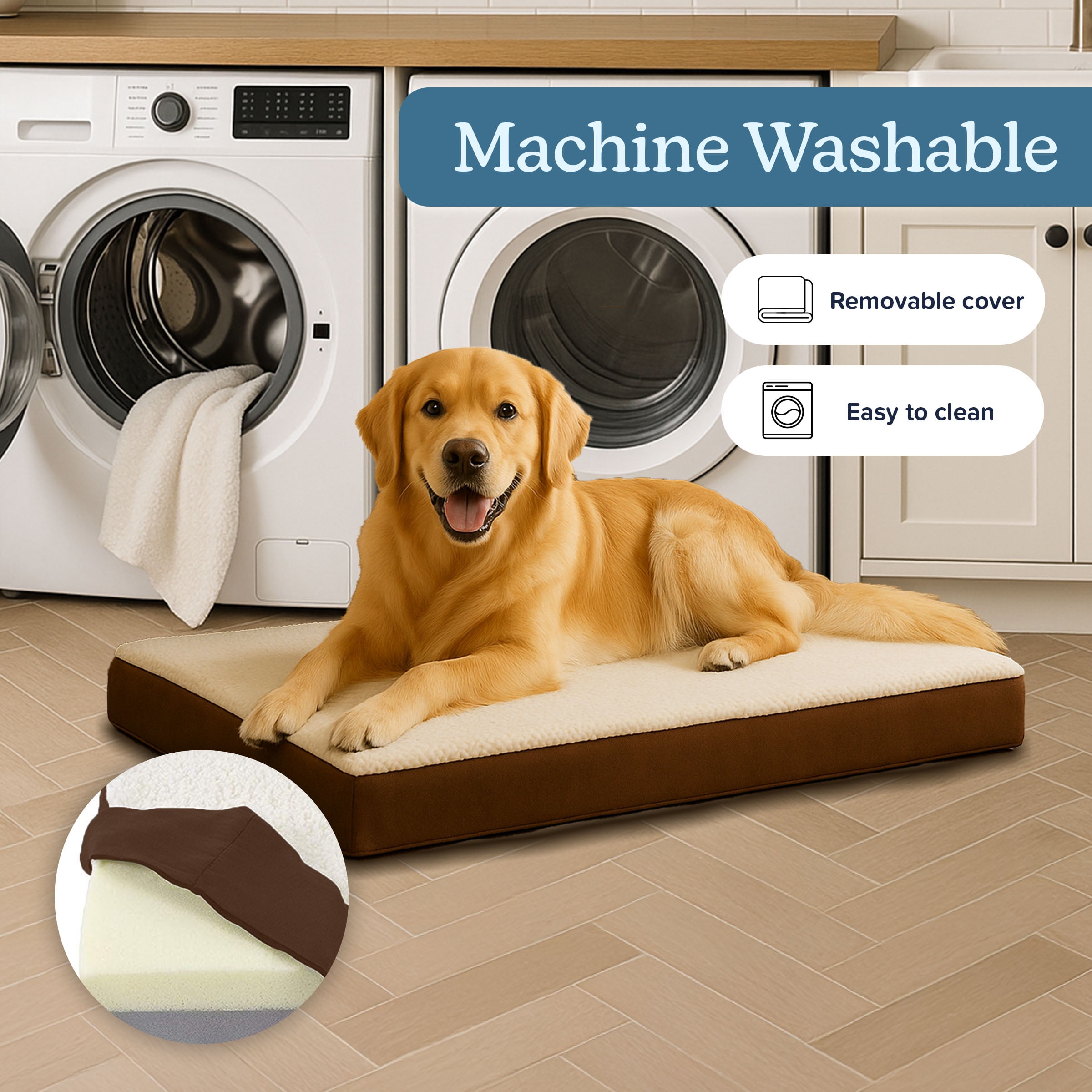 PETMAKER 36x27 Orthopedic Dog Bed with Memory Foam and Sherpa Cover, Brown