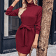 thumbnail image 3 of Vestido tipo túnica de punto con cuello alto para mujer, vestido tipo suéter con lazo, 3 of 7
