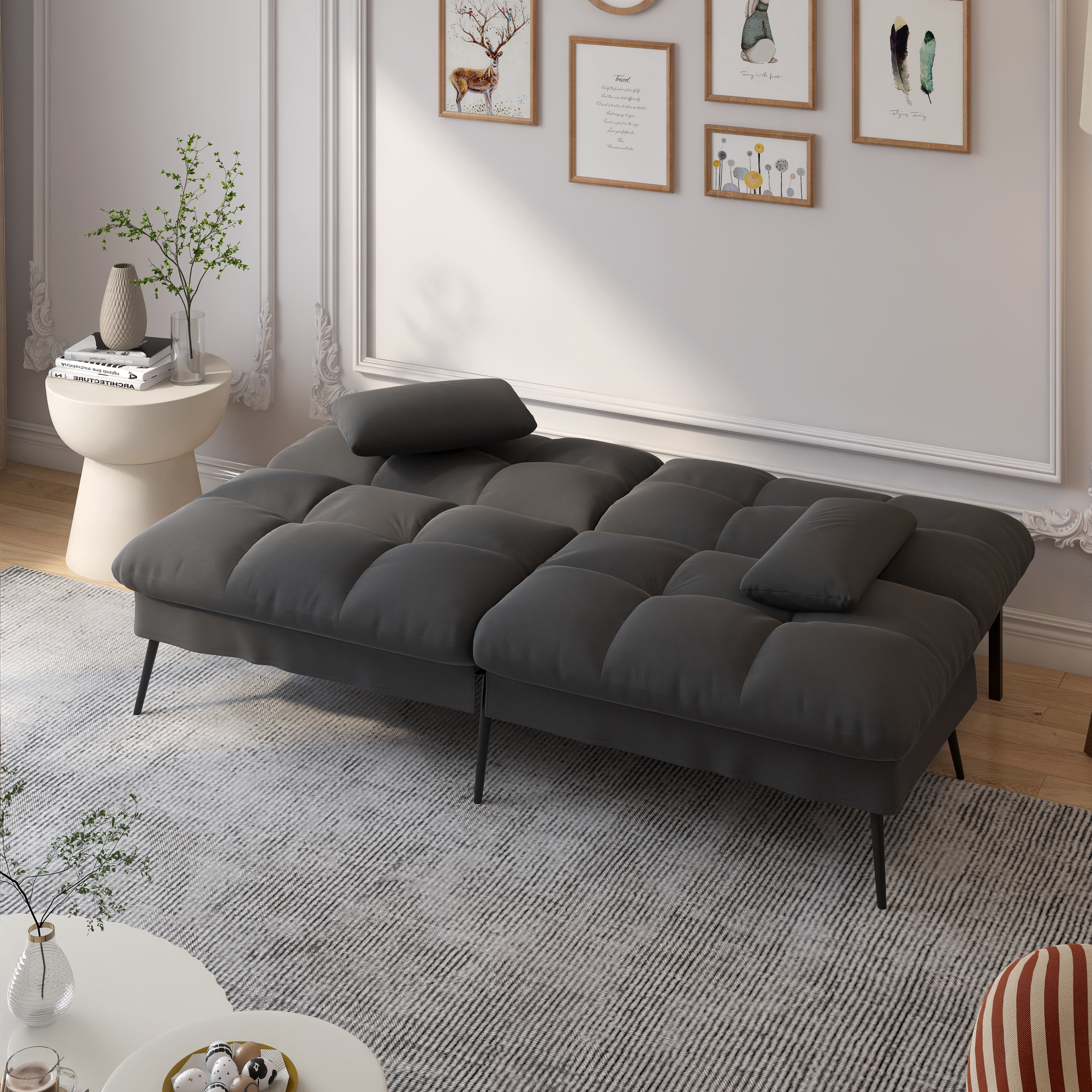 COMHOMA Convertible Futon Sofa Bed Upholstered Futon Couch Fabric Sleeper Sofa, Black