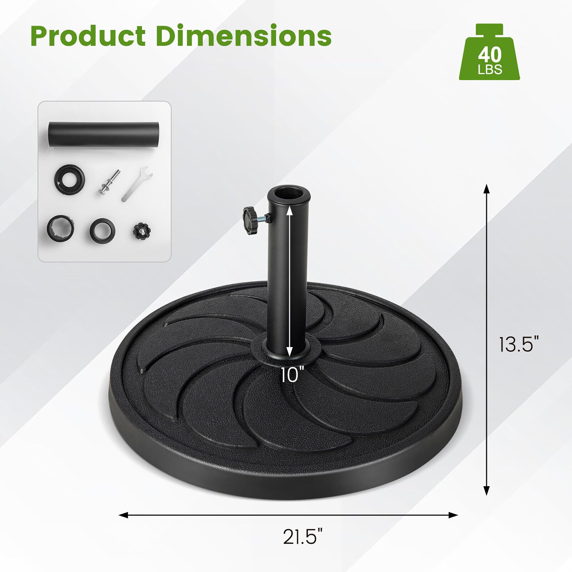 Gymax 40 lbs Patio Round Umbrella Weighted Base Heavy-Duty Table Market Stand Outdoor