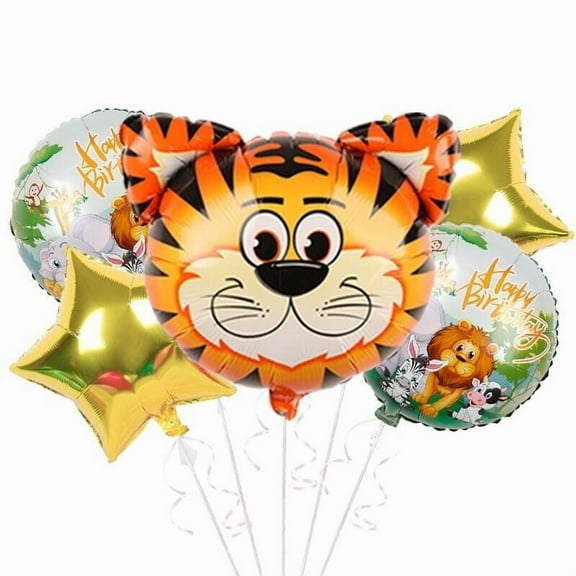 Happy Birthday Tiger Animal Balloons Set Foil Mylar Birthday Balloons Set
