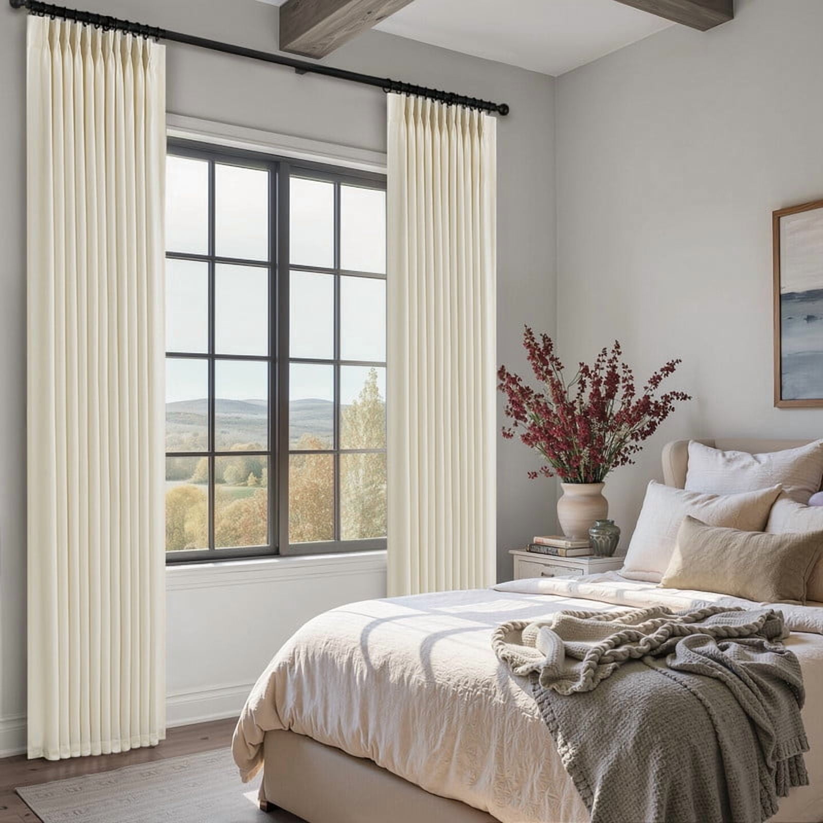 Topfinel Light Filtering Curtains Natural Pinch Pleated Drapes Back Tab Pinch Pleat Hooks Rings Window Treatments for Living Room Bedroom, Offwhite, 40x84 inch, 2 Panels