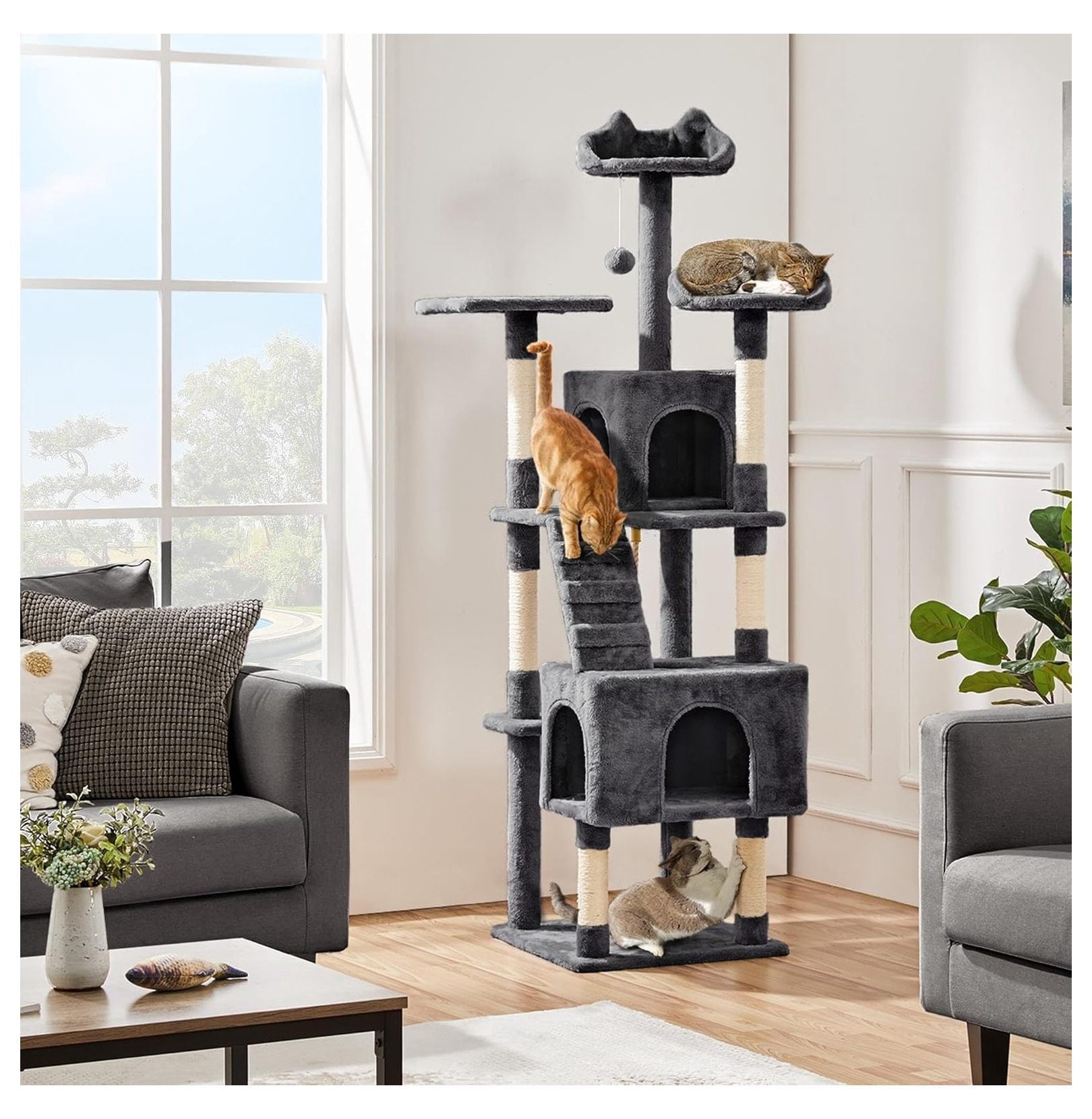 72in Cat Tree for Indoor Cats, Multi-Level Tower with Scratching Posts, 3 Perches, Condo, Pet Furniture Activity Center Play House