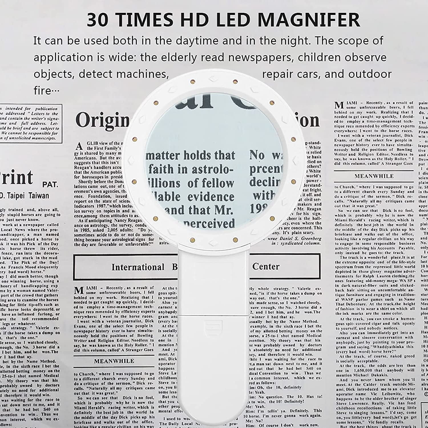 Pineapple LLC Magnifying Glass with Light, 30X Handheld Large Magnifying  Glass, Lighted Magnifier with 12 LED Lights for Reading, Macular  Degeneration, Seniors, Gifts for Elderly, White