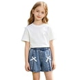 thumbnail image 3 of LRen Girls Jean Shorts 6-12Y Ripped Bermuda Jorts Y2K Baggy Straight Leg Denim Shorts with Elastic Waistband, 3 of 9
