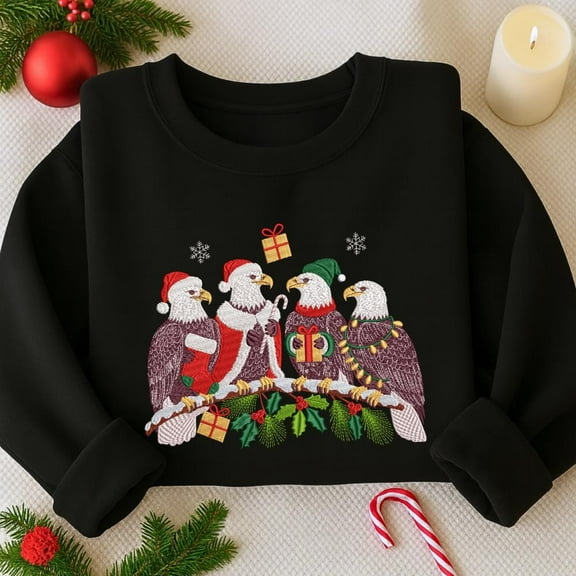 Christmas Eagle Embroidered Sweatshirt, Merry Christmas Embroidered Shirt, Merry And Bright Hoodie, Winter Gift