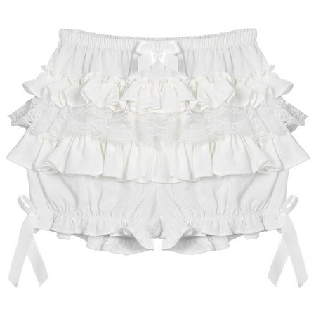 iiniim Women Ruffle Tiered Bloomers Pumpkin Shorts Lace Trim Frilly Hot Pants Safety Pants A White XL