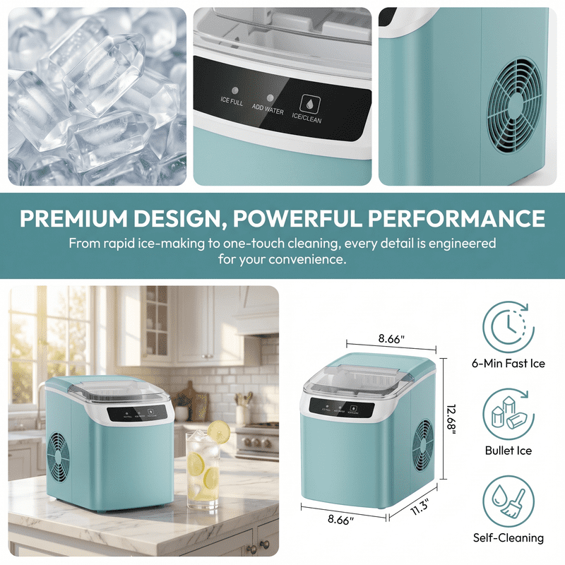 Countertop Nugget Ice Maker,Chewable Pellet Ice Machine with Self-Cleaning Function, 33 lbs/24H Portable Ice Maker for Home, Kitchen, and Office, Green