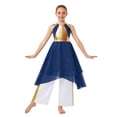 thumbnail image 5 of iiniim Girls Lyrical Praise Dance Tunic with Loose Pants 2 Piece Outfit Metallic Liturgical Worship Dress Navy Blue 8, 5 of 7