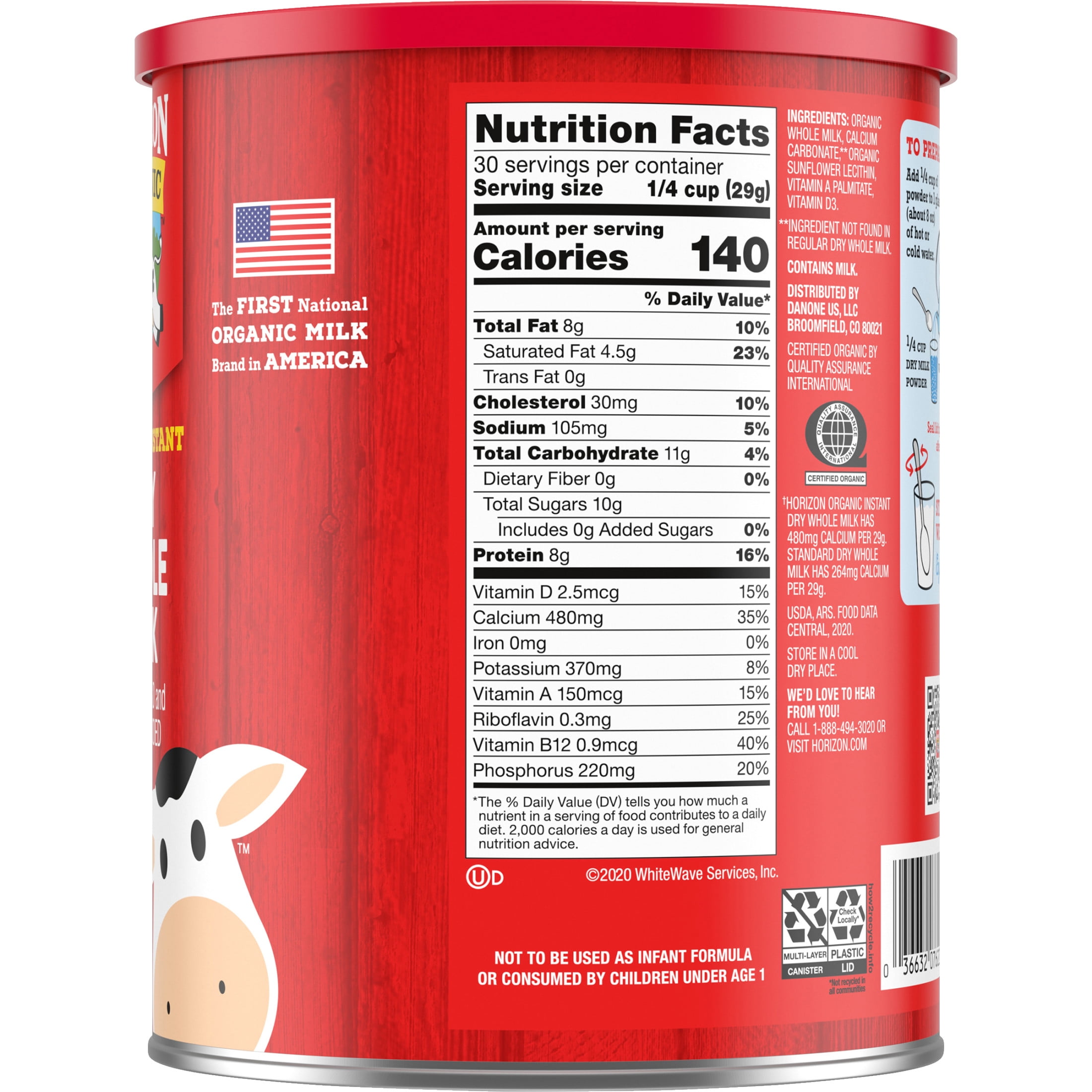 Horizon Organic Instant Dry Whole Milk Powder Canister, 30.6 oz