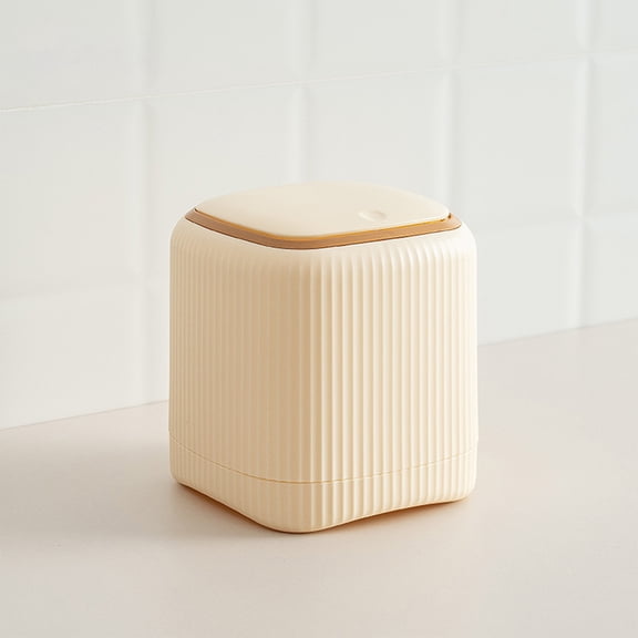 Upgraded Press-Type Trash Can – Beige Home Storage and Organization