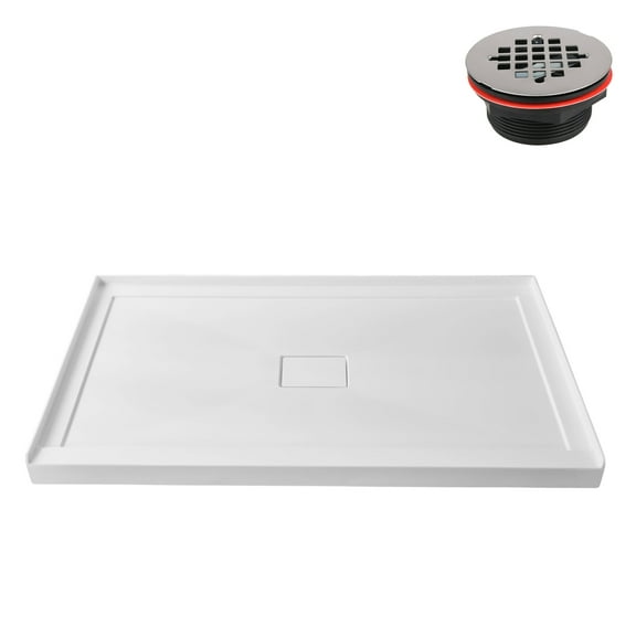 Streamline GB-533-136 60 in. x 32 in. Alcove Acrylic Shower Base in Glossy White With Center Drain, ABS Drain Included
