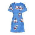 thumbnail image 4 of Summer Saving Wycnly Womens Dresses Casual Comfy Breathable Loose Pocket Wrap Midi Sundress with Belt Summer Floral Round Neck Short Sleeve Formal Knee-Length Dress Blue m, 4 of 5