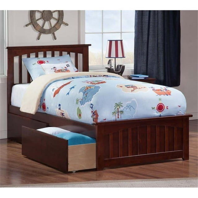 Leo & Lacey Lit Plateforme Urbain Simple avec Rangement en Noyer