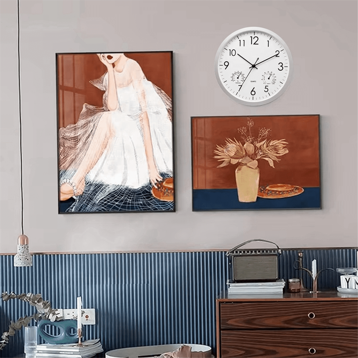 Decorative Round Outdoor Clock with Thermometer and Hygrometer Large Wall Clock Elegant Retro Silent Clock