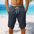 thumbnail image 2 of Mens Casual Soft Linen Long Shorts Knee Length Sport Running Lounge Work Shorts Capri Pant Summer Beach Casual Drawstring Shorts with Pockets Navy Xl, 2 of 6