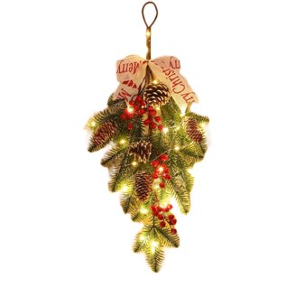 55cm Christmas Wreath With Real Pinecones & Red Berries - Handmade Holiday Decor For Door, Wall, Or Mantle