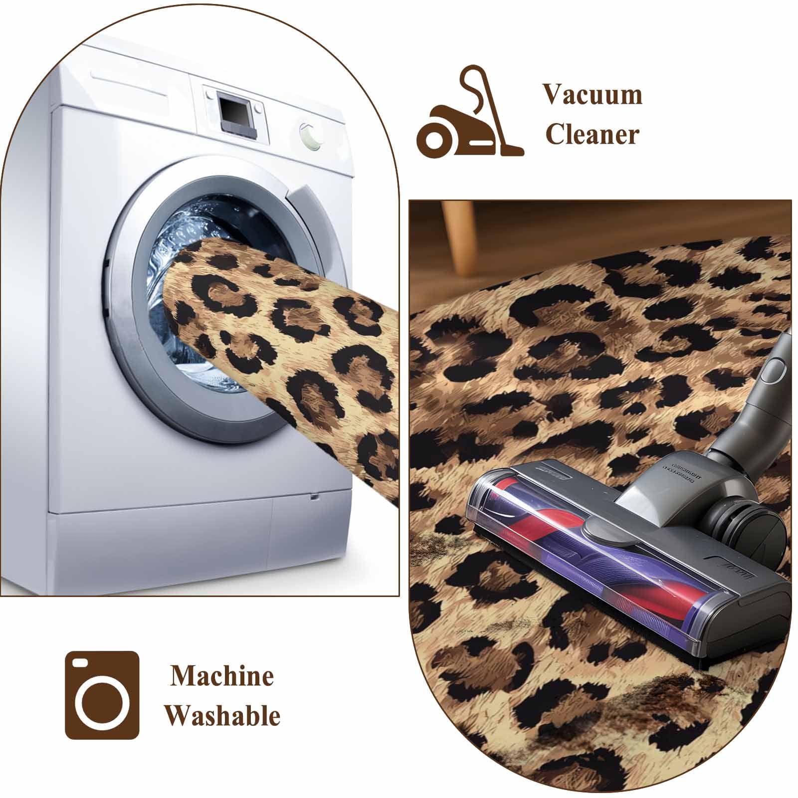 Leopard Printed Round Area Rug 8Ft Washable Large Circle Rugs for Living Room Dorm, Modern Animals Textured Brown Non-Slip Carpet Floor Mats Indoor Outdoor Carpet Runner Aesthetic Home Decor