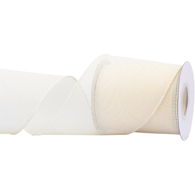 Joycrosso Burlap Wired Edge Ribbon 4 inch x 10 Yards, Ivory, Ideal for Crafting, Gift Wrapping, Wreath, Christmas Tree, and Rustic Wedding Decorations