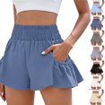 thumbnail image 2 of Women's Athletic Shorts High Waisted Flowy Shorts for Women Quick Dry Workout Running Shorts with Pockets Blue L, 2 of 8