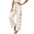 thumbnail image 3 of CAIXIA Capris Pants for Women Cut Out Summer Casual Loose Flowy High Waisted Smocked Palazzo 2026 Lounge Beach Cropped Trousers, 3 of 7