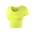 thumbnail image 2 of A2Y Women's Basic Ribbed Short Sleeve Rayon Crew Neck Fitted Crop Top Tee Neon Cyber Green S, 2 of 5