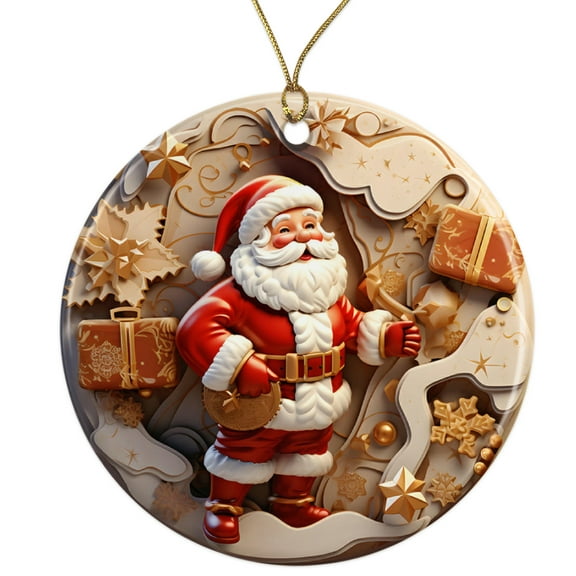 Vintage Santa Claus 3D Ceramic Ornament - - 3 Inch Christmas Tree Round Ornament - Xmas Holiday Decor - String Included - ORNW0097