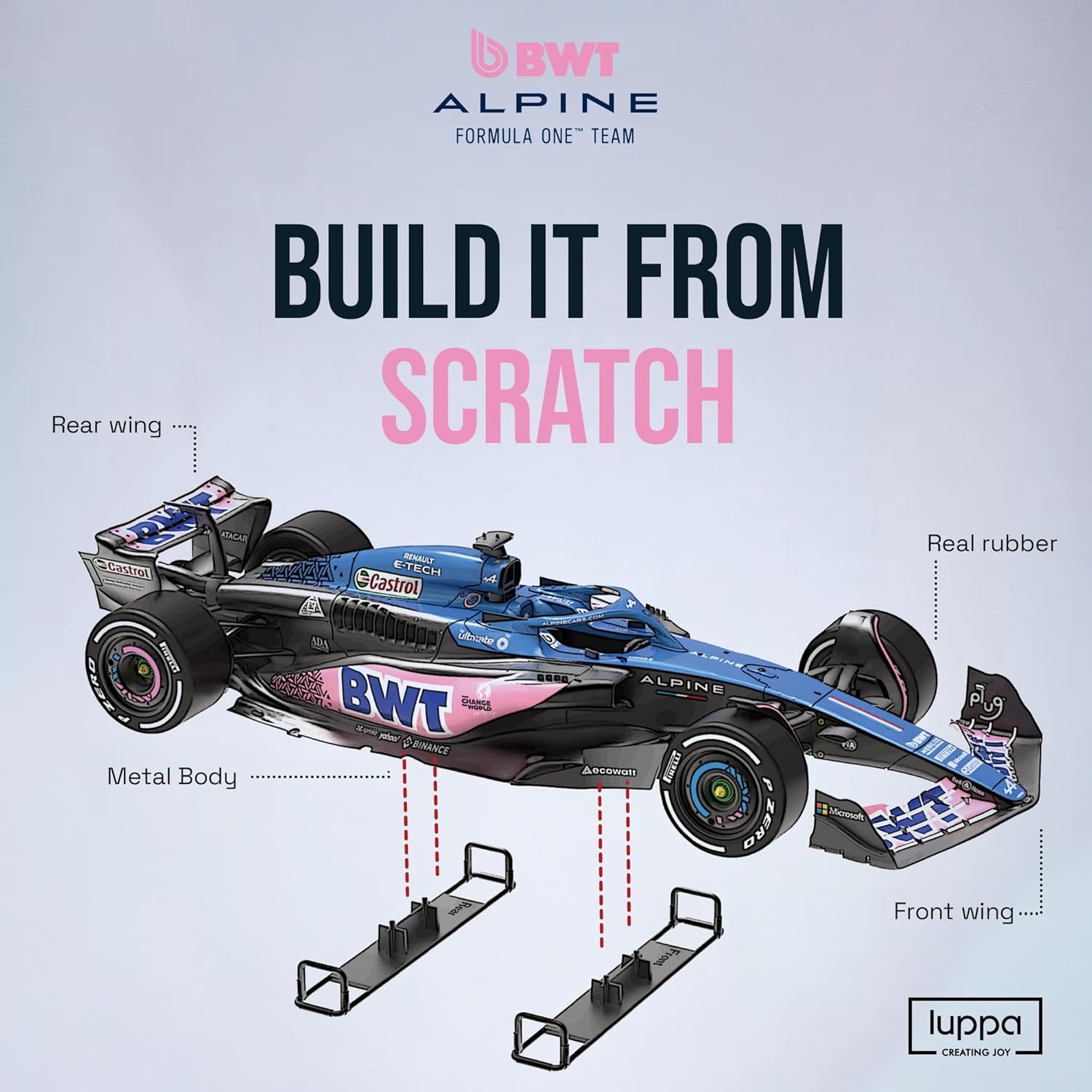 Formula 1 ALP A523 Model kit - 1:18 Scale Racing F1 ALP A523 Model Inspired by Pierre Gasly & Esteban Ocon l Building kit, Collectible diecast, 140 Pieces