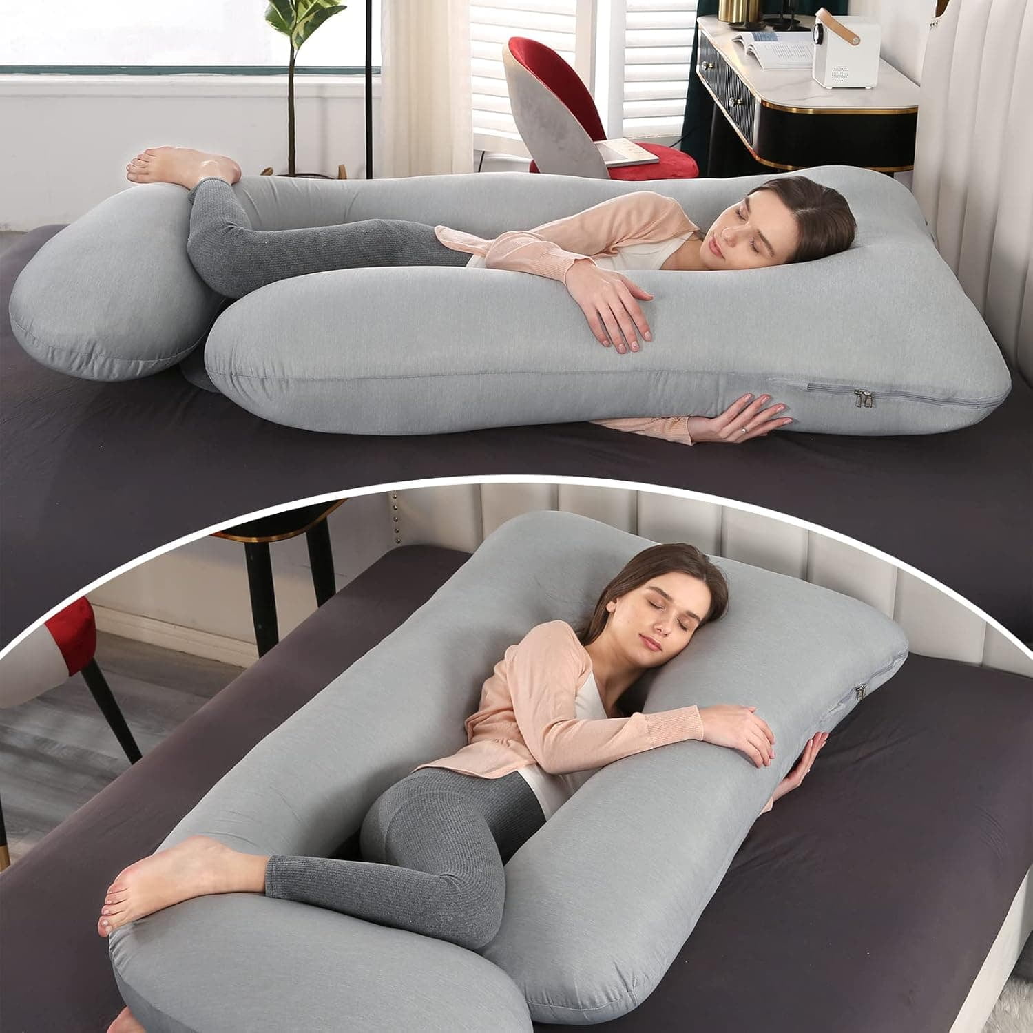 Pregnancy Pillows,U-Shape Full Body Pillow Cooling Cover Dark Grey Pregnancy Pillows for Sleeping Body for Adults,Maternity Pillow (Cooling Material,Haze Grey)