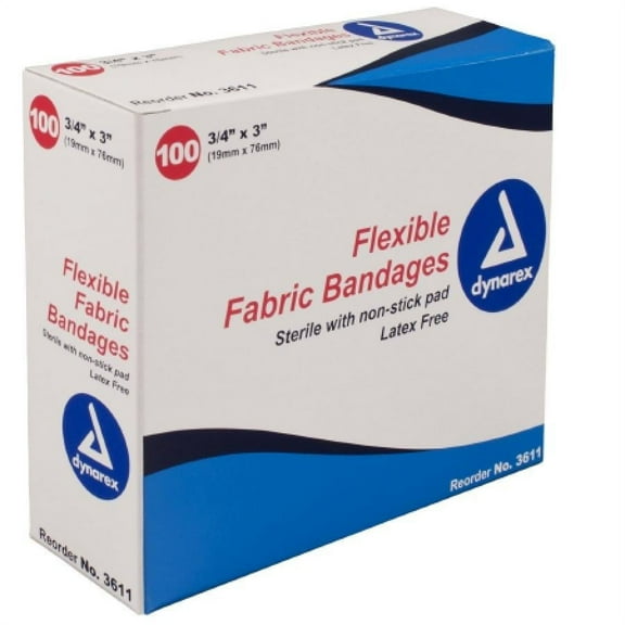 dynarex Flexible Fabric Bandage, .75 x 3 Inch, Fabric, Tan, 100 Count