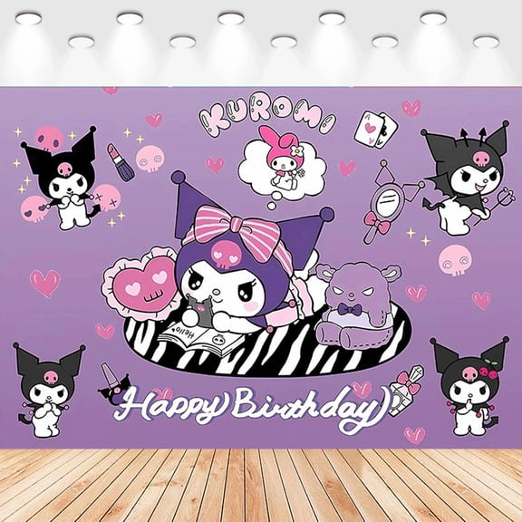 5 X3ft Kuromi Cartoon Birthday Party Decorations Supplies, Masks Party Photography Backdrop Photo Decor Banner, Kids Boys Baby Shower Photography Backdrop