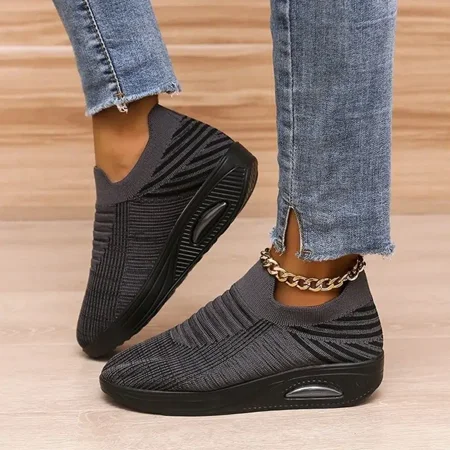

Air Cushion Sports Running Shoes Breathable Slip-on Casual Shoes Flying Woven Arch Support Sneakers For Women