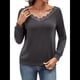 thumbnail image 2 of Camisetas con Cuello en V para Mujer, Blusas Bonitas de Encaje de Larga, Blusas Casuales Elegantes para Otoño e Invierno, Camisetas Modernas. Gris Oscuro M, 2 of 10