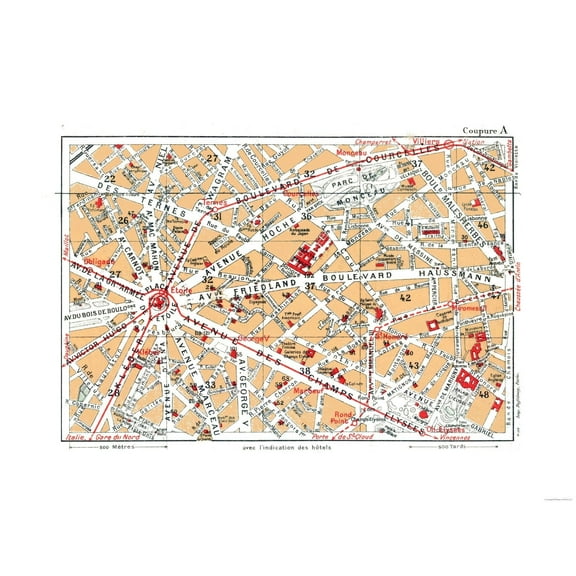 Historic Map - Paris France Northwestern - Blue Guides 1921 - 30.85 x 23 - Vintage Wall Art